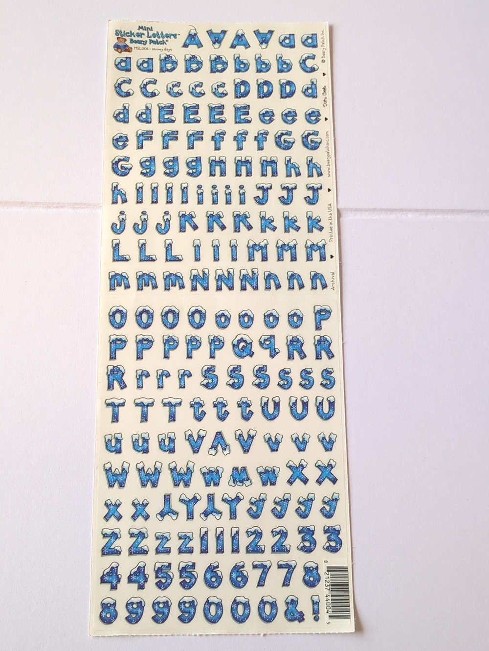 ☀️VTG Beary Patch Mini Sticker Letters Snowy Days Alpha Sheet Vellum